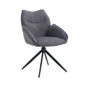Chaise de salle &agrave; manger pivotante MOOREA &ndash; Tissu gris fonc&eacute; &ndash; Pieds en m&eacute;tal noir &ndash; Hauteur 90 cm &ndash; Style design/industriel