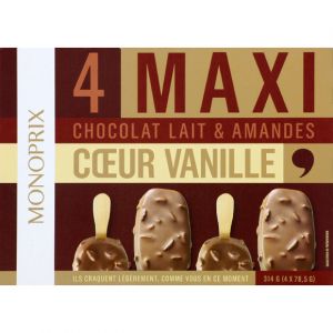 Monoprix Bio B&acirc;tonnets maxi chocolat au lait & amandes coeur vanille