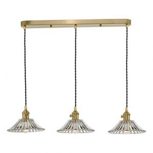 Lumiere DAR HADANO - Suspension en laiton à barre droite avec abat-jour en verre évasé, 3x E14