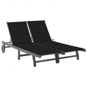 Image de VidaXL Chaise longue de jardin 2 places avec coussin Gris Acacia - Noir