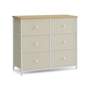 Songmics Commode 6 tiroirs en tissu effet bois blanc crème