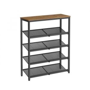&Eacute;tag&egrave;re chaussure 5 niveaux gain de place marron miel et noir d'encre