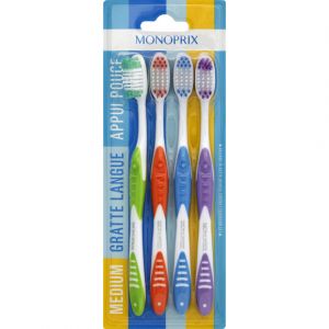 Monoprix Brosse &agrave; dents medium - Le lot de 4