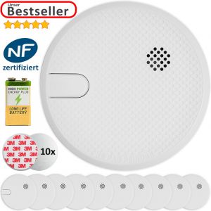 Deuba 10x D&eacute;tecteurs de fum&eacute;e avec piles et aimants Certifi&eacute; NF Avertisseur s&eacute;curit&eacute;