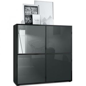 Vladon Highboard Cuba V2 104 x 105,5 x 35,5 cm Buffet haut &agrave; 8 compartiments en noir mat - fa&ccedil;ades en Gris laqu&eacute; haute brillance