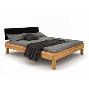 Terre de Nuit Lit en ch&ecirc;ne massif 160x200 et t&ecirc;te de lit noir
