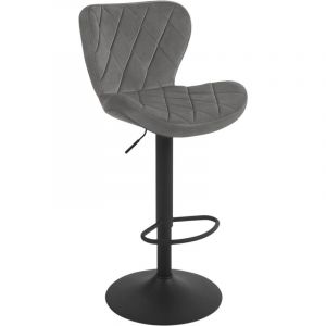 Woltu - Tabouret de Bar, Tabouret de Cuisine à Hauteur Réglable, Chaise de Bar Pivotante en Velours avec Repose-Pieds et Dossier, Gris foncé