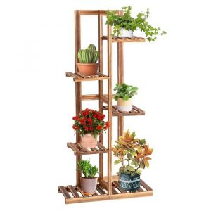 Porte plantes à 5 Niveaux Étagère à Fleurs en Bois de Pin Support à Plantes pour Jardin Balcon