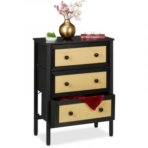 Relaxdays Meuble de rangement, HxLxP : 82,5 x 62 x 30 cm, 3 tiroirs, commode tissu & acier, compartiments, noir - beige
