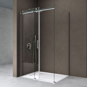 Cabine de douche 90x140 paroi de douche avec porte coulissante Ravenna17 90x140x195cm verre esg transparent 8mm avec revetement nano - Transparent