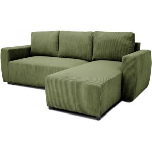 Canapé d'angle convertible réversible 3 / 4 places - pharell - Tissu velours côtelé Kaki - Coffre - 224 x 155 x 85 cm