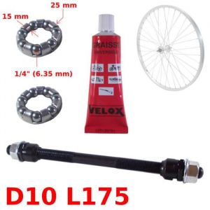 Cyclingcolors KIT AXE DE Roue Arriere 10 x 175 MM avec ROULEMENT 1/4" ET Graisse Cage A Bille MOYEU Velo