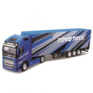 Bburago | Camion avec remorque Volvo FH16 | Reproduction de Voiture Miniature à échelle 1/43 | Noir et Bleu | Jouet pour Enfant à Collectionner | B18-31461T