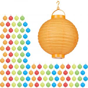 Relaxdays Lampion chinois led abat-jour papier lanterne boule 20 cm rond d&eacute;coration set de 100 &agrave; piles, color&eacute;