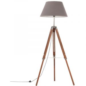 VidaXL Lampadaire à trépied Marron miel et gris Bois de teck 141 cm