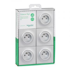 Image de Schneider Electric Lot 5 prises 2 pôles+terre Odace Aluminium