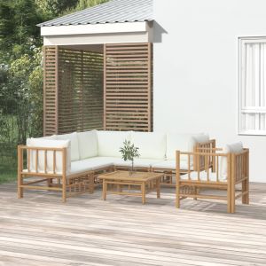 VidaXL Salon de jardin 7 pcs avec coussins blanc crème bambou - Brun