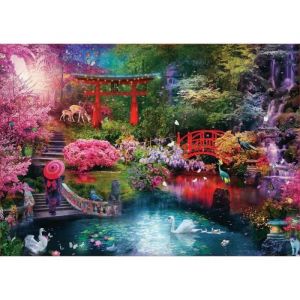 Educa Puzzle adulte 3000 pieces jardin japonais avec rivière cygnes et paons - collection paysage japon