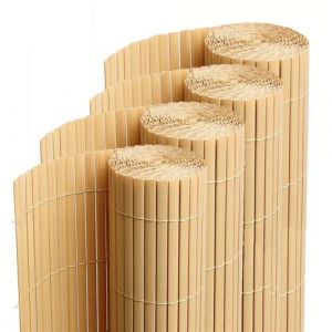 Visiodirect Lot de 4 canisses Brise vue en PVC tube Plat,Cl&ocirc;ture protection pour jardin terasse balcon coloris naturel Bambou - Hauteur 80 x Longueur 500 cm 1700g/m2
