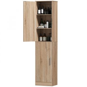 Homcom Meuble de rangement colonne - 2 portes et 4 &eacute;tag&egrave;res r&eacute;glables - 40 x 35 x 180 cm - bois naturel