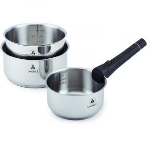 LAGUIOLE CUISSON - Set de 3 casseroles inox amovible 16/18/20cm - "R&eacute;actif"