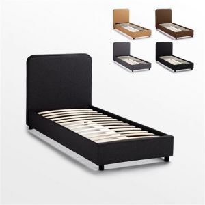 Lit simple 1 carr&eacute; en tissu avec sommier 80x190 Zurich Twin | Noir
