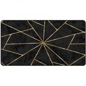 VidaXL Tapis Lavable Antidérapant, Moquette de Sol, Carpette de Chambre à Coucher Salon Salle de Séjour, Moderne, Noir et Doré 80x150 cm