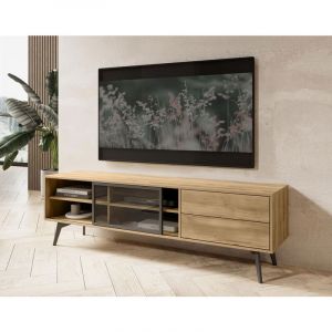 Larry - meuble tv - 2 portes et 2 tiroirs - bois et métal noir - 181 cm - bois / noir