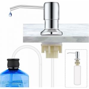 Rqiurpn - Distributeur de Savon Encastrable, Distributeur Savon Evier Cuisine Acier Inoxydable, Distributeur Savon Integre avec Bouteille 500ML et