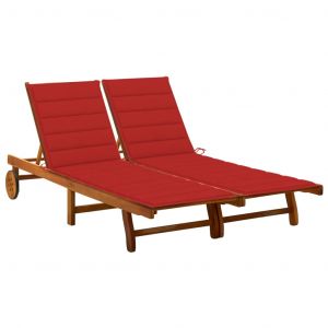 VidaXL Chaise longue de jardin 2 places avec coussins Acacia solide Rouge