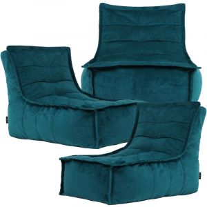 Icon Pouf Modulable en Velours Dolce Lot de 3 - Pouf Fauteuil XXL - Bleu Sarcelle