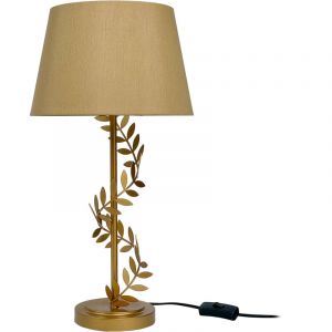 Relaxdays Lampe de Table en m&eacute;tal avec Abat-Jour en Tissu, E27, dor&eacute;e, HxP : 55x27 cm, c&acirc;ble Inclus