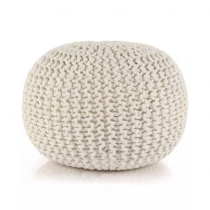 Image de VidaXL Pouf tricoté à la main Coton 50 x 35 cm Blanc