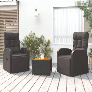 VidaXL Ensemble de salon de jardin 3 pcs noir poly rotin et acacia Noir