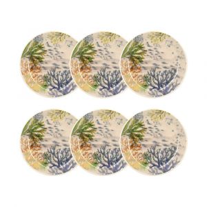 Novastyl Lot de 6 assiettes creuses motif aquatique en grès 20,5cm