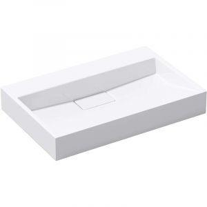 Image de Sogood - Lavabo Suspendu avec Bonde Vasque à Poser Rectangulaire Colossum19 Blanc 80cm x 46 cm x 11cm sans Percage du Robinet - Blanc