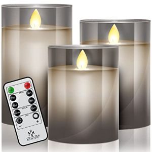 Image de KESSER Bougies LED lot de 3 sans flamme avec télécommande fonction minuterie gradateur en cire véritable, Gris