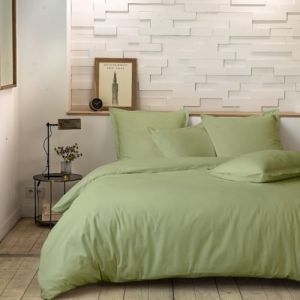 Ateliers du Linge - Parure housse de couette en percale de coton sauge