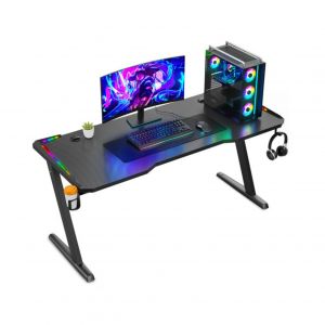 Bureau de gaming Avalo 140x60x73 CM Éclairage LED Intégré Noir