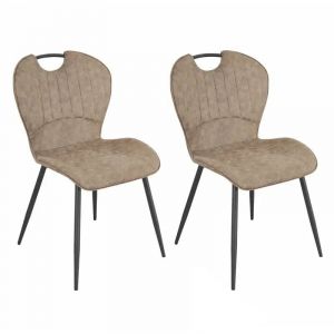 Meubletmoi - Lot 2 chaises en microfibre taupe effet vieilli pieds métal - willy 2