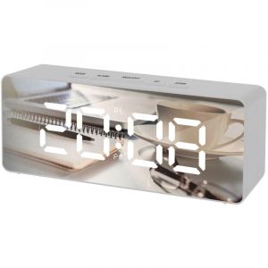 Horloge avec r&eacute;veil, thermom&egrave;tre et miroir