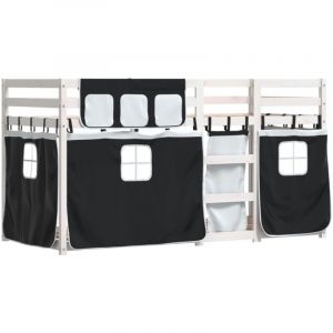 VidaXL Lit Superposé Avec Rideaux Blanc/Noir 75x190 Cm Bois Pin Massif