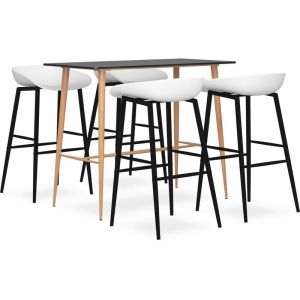 VidaXL Mesa alta y taburetes de bar 5 piezas negro y blanco mesa aspecto madera y respaldo bajo