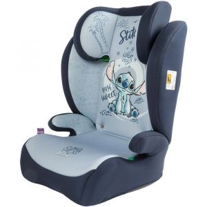 Siège auto Disney Stitch pour la sécurité des enfants d'une hauteur de 100 à 150 cm avec graphismes Stitch sur fond bleu