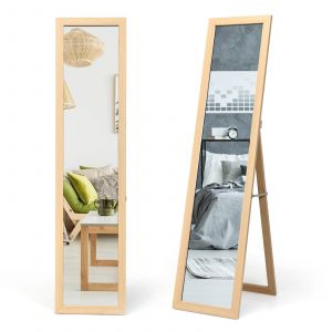 Coast 2 en 1 miroir complet miroir à poser et miroir mural avec cadre en bois 37 x 155 cm nature