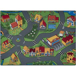 Rugsx - tapis rebel roads Village life 90 Pays, antid&eacute;rapant pour enfants - gris grey 95x133 cm