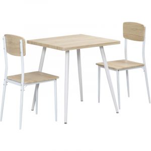 Homcom Ensemble table et chaises 3 pièces style nordique piètement effilé acier blanc aspect bois clair