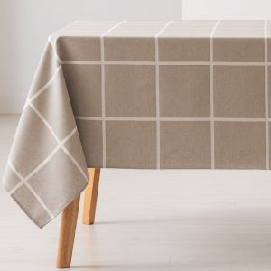 Nappe en coton jacquard antitaches à carreaux beige 140x180cm