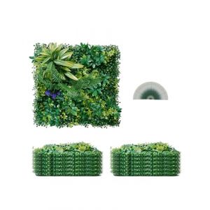 VEVOR Mur Végétal Artificiel 12 PCS Panneau Mural Décoratif Plante Artificielle 3D Emboîtable, 50x50 cm, pour Décoration Intérieure Extérieure, Couverture de Clôture en Lierre, Brise-vue Mural Jardin