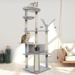 Meerveil Arbre &agrave; Chat Grande Taille Griffe de Chat Cadre d'escalade de Chat Planc &agrave; Gratter Palais de Chat 168cm Gris clair